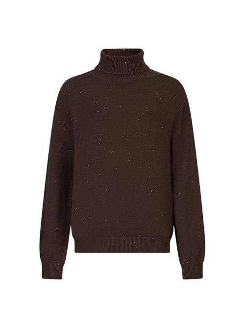 Dolcevita da donna in misto viscosa con micro paillettes, color cioccolato LIU JO | MF5234-MA27RA4367